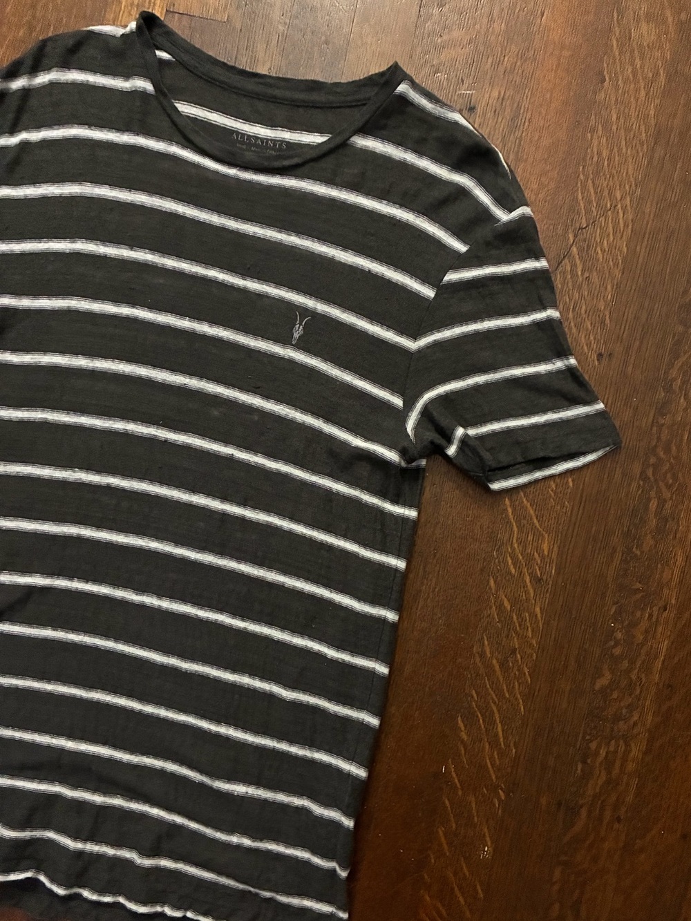 Alsaints Black Linen Striped Tee Small